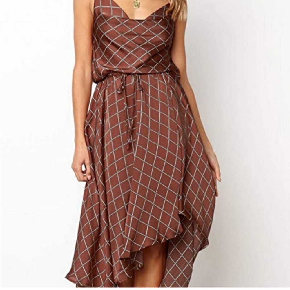 Ecowish brown/bronze hi-low dress